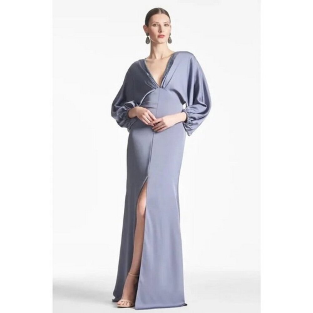 Sachin And Babi Cool Grey Gabby Crystal Embellished Gown